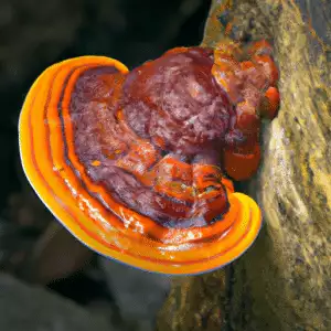 ganoderma lucidium realistic photo of, award winning photograph, 50mm warm color palette Photography: Landscape. Lighting: Ambient. Subject: Nature. Camera: Auto Lighting Optimizer.